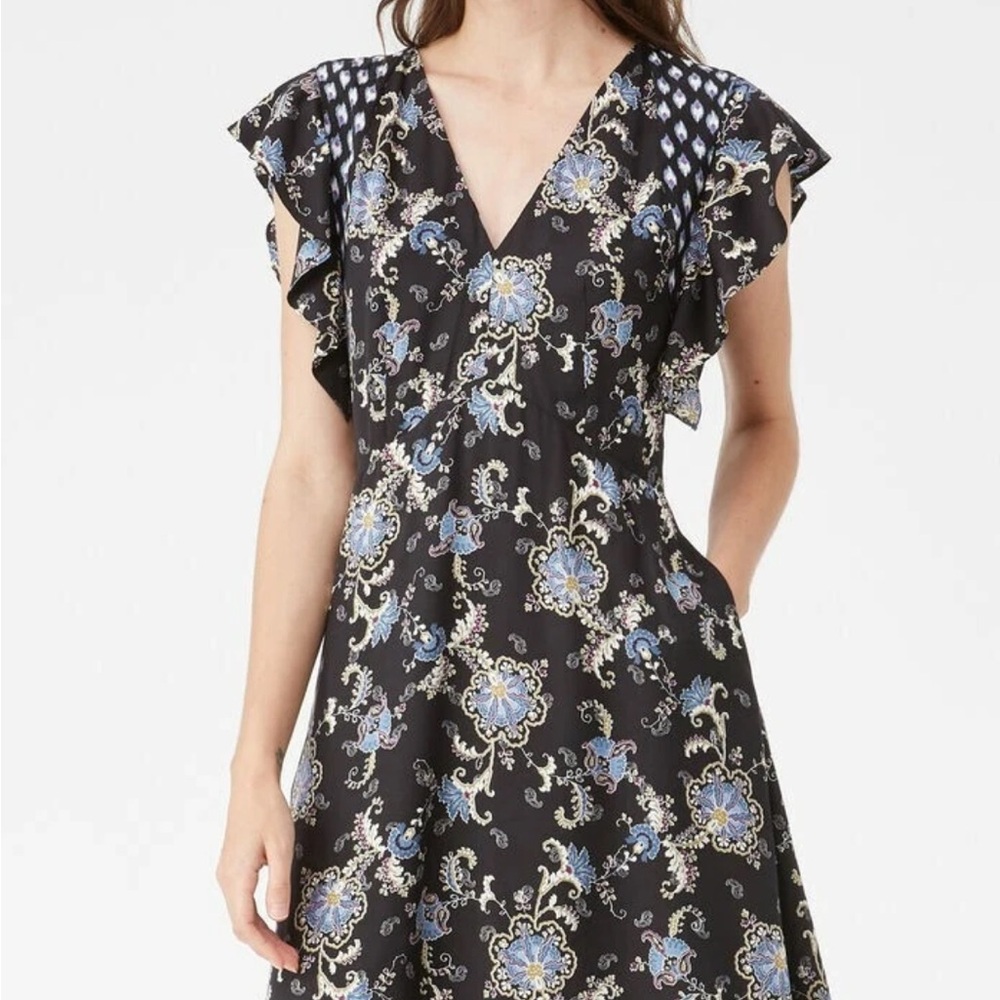 Rebecca Taylor Black and Blue Silk Blend Dress